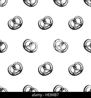 Motif transparent vecteur dessiné à la main avec les bretzels.Oktoberfest traditionnelle collation. Célébration de l'Oktoberfest. Illustration de Vecteur