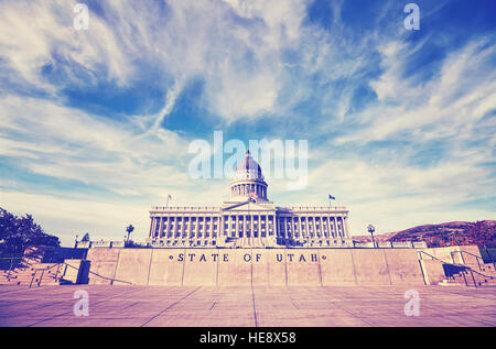 Vintage photo stylisée de l'Utah State Capitol building, à Salt Lake City, USA. Banque D'Images