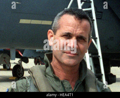 Le général de Herzel Bodinger, commandant de l'Armée de l'air israélienne, et le lieutenant-colonel Ralph Jodice, 334e Escadron de chasse Commandant, posent devant un F-15E. La 4e Escadre accueille des officiers de l'Armée de l'air Iraeli. Le général de Herzel Bodinger, commandant de l'Armée de l'air Iraeli et Brigue. Le général Benjamin Zin, ont été invités par le général Loh, commandant de l'Air Combat Command. Au cours de l' officiers israéliens de huit heures de visite, ils ont été informés des F-15E capacités. Banque D'Images