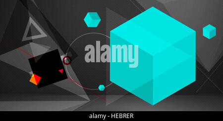 Cube 3d abstrait coloré fond noir Banque D'Images