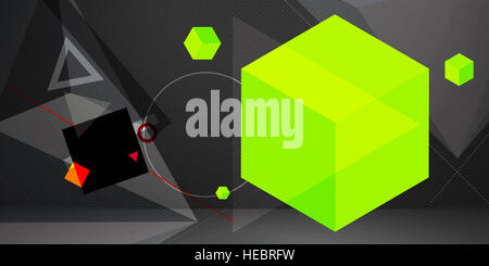 Cube 3d abstrait coloré fond noir Banque D'Images