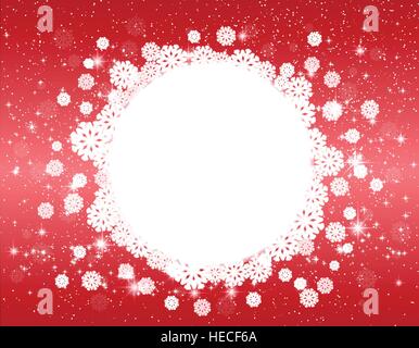 Fond rouge d'hiver de célébration avec des flocons et des étoiles pour Noël conception châssis rond Illustration de Vecteur