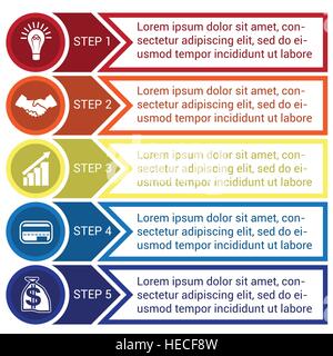 Modèle pour l'infographie à partir de cercles, lignes et flèches, pour 5 postes Illustration de Vecteur