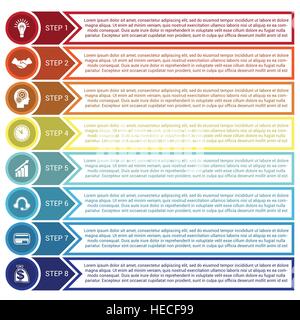 Modèle pour l'infographie à partir de cercles, lignes et flèches, pour 8 postes Illustration de Vecteur