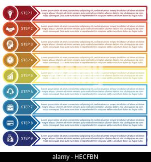 Modèle pour l'infographie à partir de cercles, lignes et flèches, pour 9 postes Illustration de Vecteur