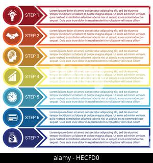 Modèle pour l'infographie à partir de cercles, lignes et flèches, pour 7 positions Illustration de Vecteur