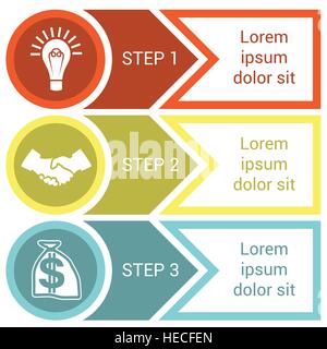 Modèle pour l'infographie à partir de cercles, lignes et flèches, pour 3 postes Illustration de Vecteur