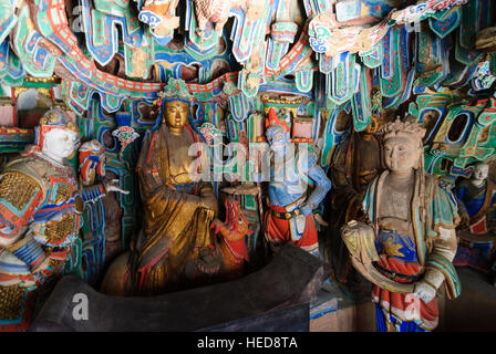 Hunyuan : monastère suspendu ; Hall des Trois Saints : il y a une statue de Bouddha, Confucius et Laozi comme les trois religions de la Chine dans la chambre, Sh Banque D'Images