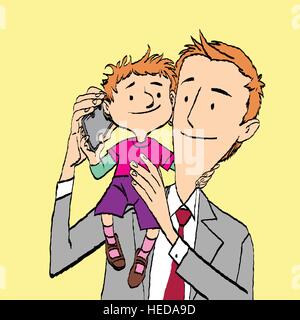 Père et fils à parler sur le smartphone
