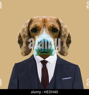 Beagle chien animal habillés en costume bleu marine avec cravate rouge. Homme d'affaires. Vector illustration. Illustration de Vecteur