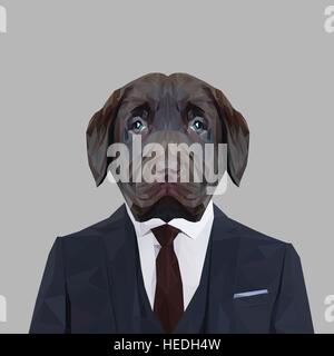 Labrador, Chiot Chien animal habillés en costume bleu marine avec cravate rouge. Homme d'affaires. Vector illustration. Illustration de Vecteur