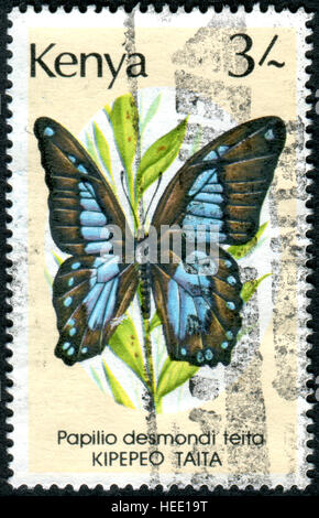 KENYA - circa 1988 : timbre imprimé au Kenya, montre une Green-Banded Desmonds papillon Papilio desmondi), vers 1988 Banque D'Images