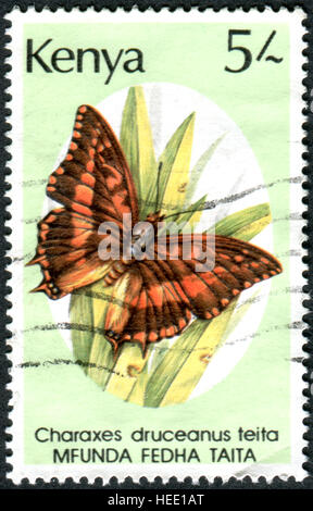 KENYA - circa 1988 : timbre imprimé au Kenya, montre une prescription d'argent papillon Charaxes Charaxes (druceanus), vers 1988 Banque D'Images