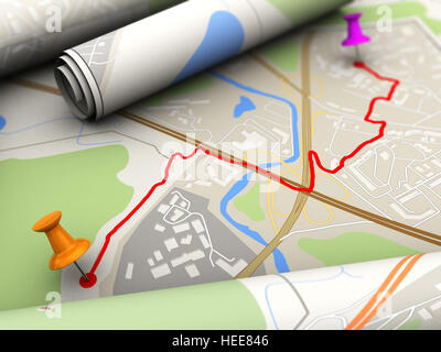 Illustration 3d de la carte libre avec la route et les axes Banque D'Images