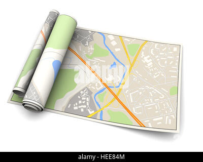 Illustration 3d de plan de ville roule sur fond blanc Banque D'Images