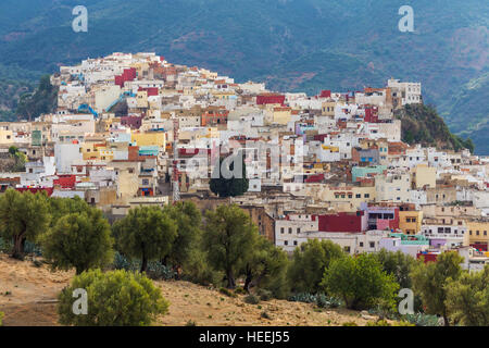 Vue de la ville, Moulay Idriss, Maroc Banque D'Images