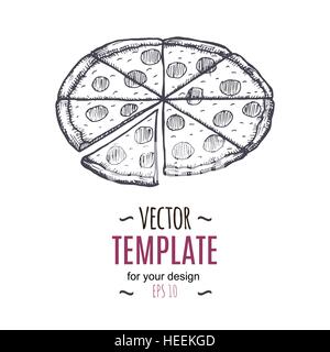 Vintage Vector dessin pizza. Fast food monochrome dessinés à la main, l'illustration. Illustration de Vecteur