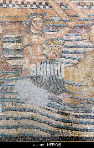 Le voyage de Vénus, mosaïque romaine de Volubilis, Musée des arts marocains et des antiquités, Tanger, Maroc Banque D'Images