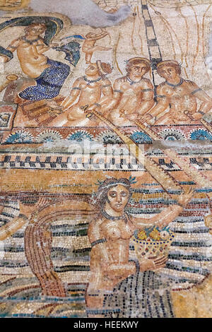 Le voyage de Vénus, mosaïque romaine de Volubilis, Musée des arts marocains et des antiquités, Tanger, Maroc Banque D'Images