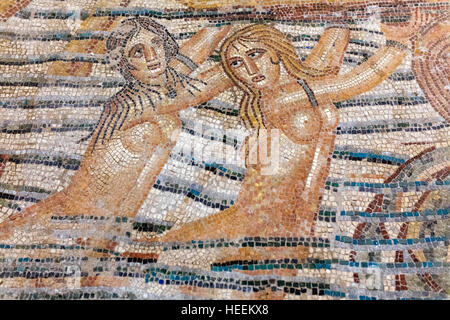 Le voyage de Vénus, mosaïque romaine de Volubilis, Musée des arts marocains et des antiquités, Tanger, Maroc Banque D'Images