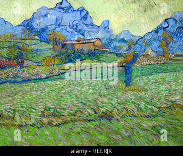 Des champs de blé dans un paysage montagneux, par Vincent van Gogh, 1889, Kroller-Muller Museum, le Parc national Hoge Veluwe, Otterlo, Pays-Bas, Europe Banque D'Images