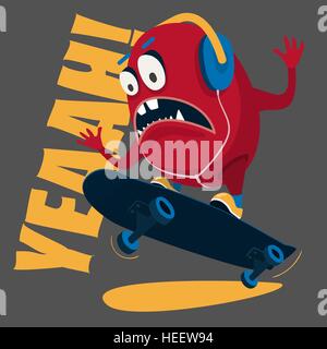 Monster patineur. Cascades sur une planche à roulettes sur T-shirt vecteur Illustration de Vecteur