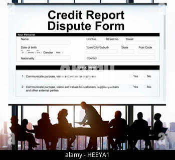 Credit Report d'Assurance Formulaire de contestation Concept Banque D'Images