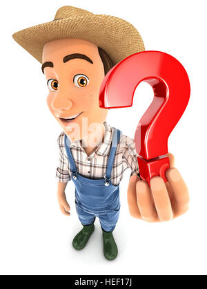 Farmer holding 3d'un point d'interrogation, illustration avec fond blanc isolé Banque D'Images