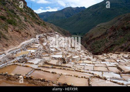 Vue générale de la Vallée Sacrée près de Cuzco depuis les mines de sel de Maras. La Vallée Sacrée des Incas ou la vallée de l'Urubamba est une vallée de la Une Banque D'Images