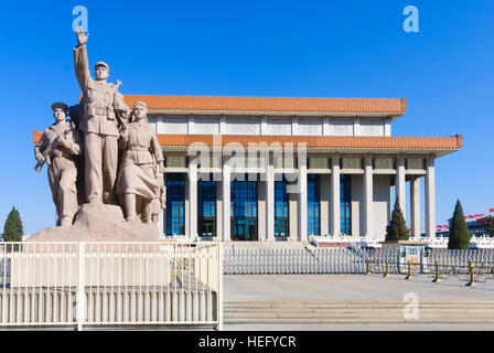 Peking : la Place Tiananmen ; Mausolée de Mao, Beijing, Chine Banque D'Images