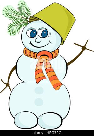 Joyeux bonhomme avec un seau sur la tête verte Illustration de Vecteur