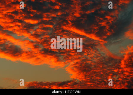 Nuages orange apocalyptique en hiver coucher de soleil, beauté dans la nature Banque D'Images