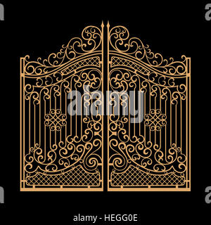 Décoré des portes d'acier vector illustration. Golden sur fond noir Banque D'Images