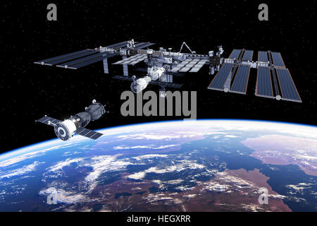 S'est amarré à la Station spatiale internationale. 3D Illustration. Banque D'Images