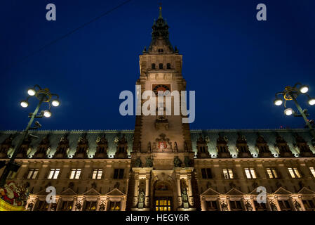 Hôtel de ville, Hôtel de Ville Renaissance de nuit, Hambourg, Allemagne Banque D'Images