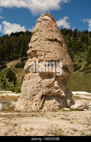 États-unis d'Amérique, USA, Wyoming, le Parc National de Yellowstone, WY, Mammoth Hot Springs, Liberty Cap, dormants Hot spring cone Banque D'Images