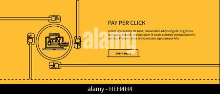 Payer par cliquez sur design trait noir sur jaune. Cpp et seo, search marketing, publicité en ligne, médias sociaux, sem et Illustration de Vecteur