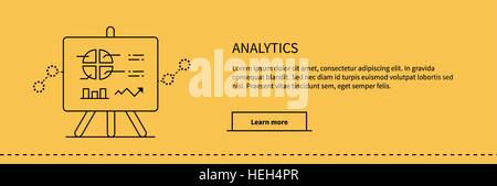 Stand avec des graphiques et paramètres analytics sur jaune. Concept d'affaires de l'analytique. Bannière Affiche fine ligne noir sur jaune Illustration de Vecteur