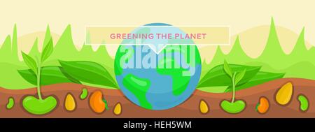 Concept Bannner écologisation de l'écologie de la planète. Sauver la Planète verte, les plantes poussant sur des sols fertiles. Bannière conceptuelle et de protection Illustration de Vecteur