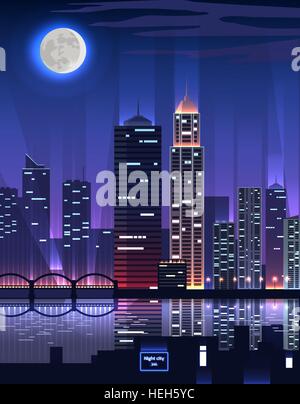 La ville de nuit. Haut Megapolis gratte-ciel. La ville de nuit. Haut Megapolis gratte-ciel. Grande ville de la grande entreprise avec un très haut poste Illustration de Vecteur