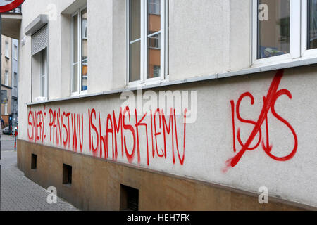 Cracovie, Pologne, le 26 novembre 2015, Islam et anti graffiti ISIS à Cracovie Banque D'Images