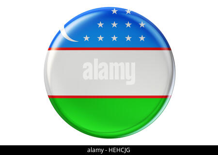 Badge avec le drapeau de l'Ouzbékistan, 3D Rendering isolé sur fond blanc Banque D'Images