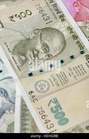 Cinq cents Indiens Rupee remarque avec le Mahatma Gandhi Portrait Banque D'Images