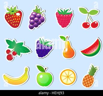 Cute cartoon autocollant fruits ensemble, vector illustration Illustration de Vecteur