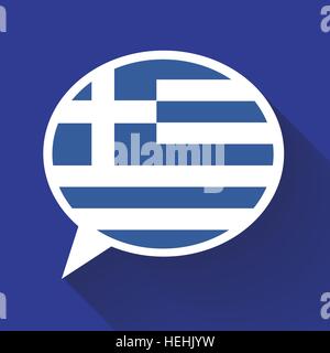 Bulle blanche avec la Grèce drapeau sur fond bleu. Illustration conceptuelle de la langue grecque Illustration de Vecteur