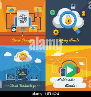 Service cloud 2x2 Design Concept . Service cloud 2x2 télévision conception de l'ensemble de la sécurité d'un partage des technologies et du multimédia Illustration de Vecteur