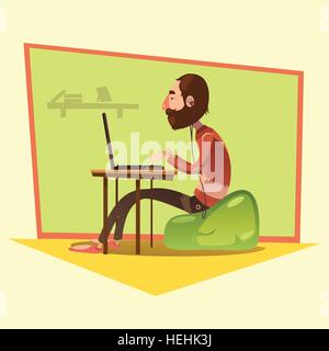 Illustration Cartoon programmeur . De table et de programmeur de l'ordinateur portable sur fond jaune cartoon vector illustration Illustration de Vecteur