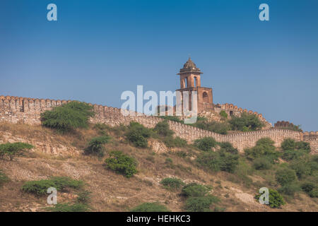 Avant-poste mural, Amer ou Fort Amber, Amer, près de Jaipur, Rajasthan, Inde Banque D'Images