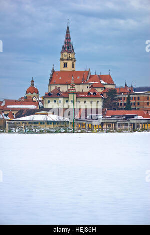 Marija Bistrica church vue hivernale, Zagorje, Croatie Banque D'Images