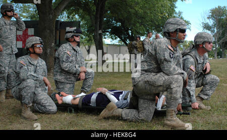 Les soldats de la 129e Compagnie médicale, Alabama Army National Guard, préparation à l'exécution d'un civil blessé à un hélicoptère pour une évacuation médicale après avoir tiré d'un immeuble rempli de fumée au cours de la réponse dynamique de l'exercice 13. La réponse dynamique de l'exercice militaire 13 prépare une intervention spécialisée chargée d'aider les autorités locales à sauver des vies et soulager la souffrance à la suite d'un incident chimique, biologique, radiologique ou nucléaire. Les évacuations sanitaires au cours de VR13 643964 Banque D'Images